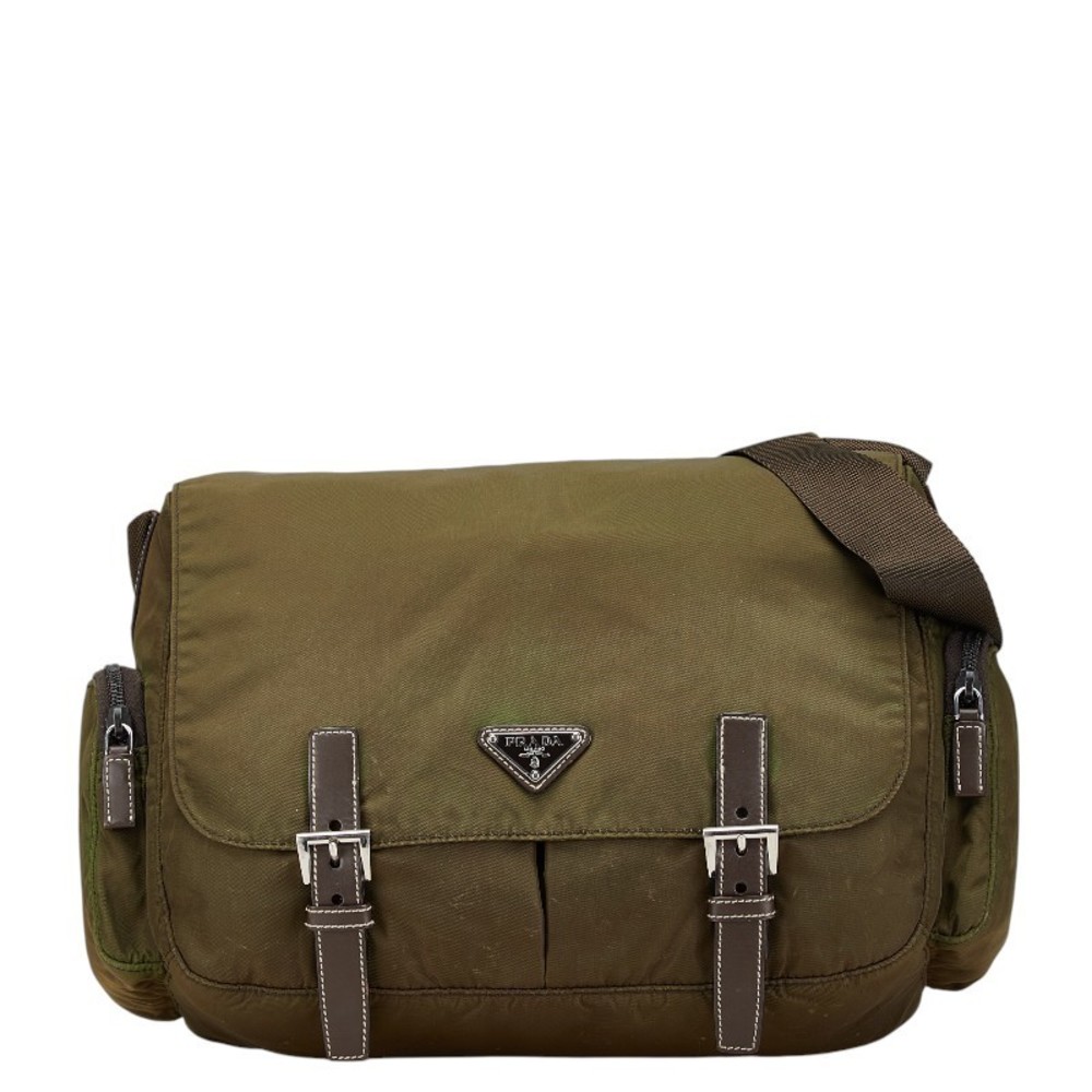 Prada Triangular Logo Shoulder Bag Messenger Khak… - image 1
